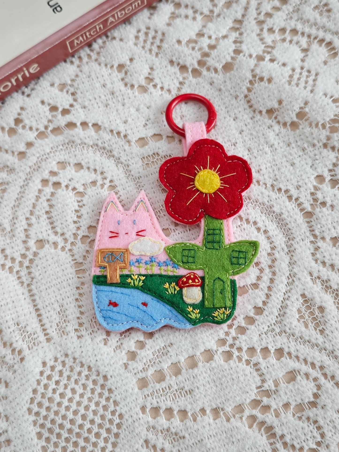 Cute Kitten Felt Ornament - Handmade Cat Hanging Decor   A07