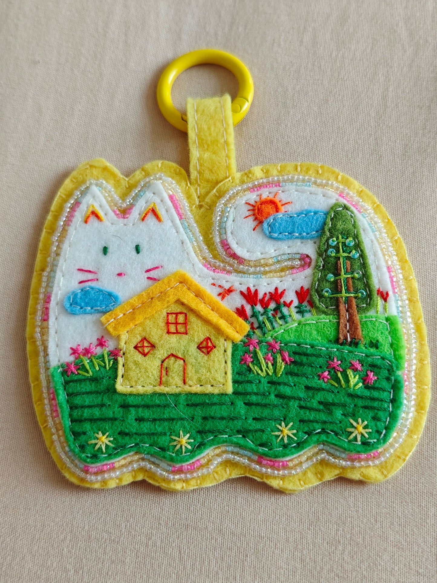 Cute Kitten Felt Ornament - Handmade Cat Hanging Decor E30