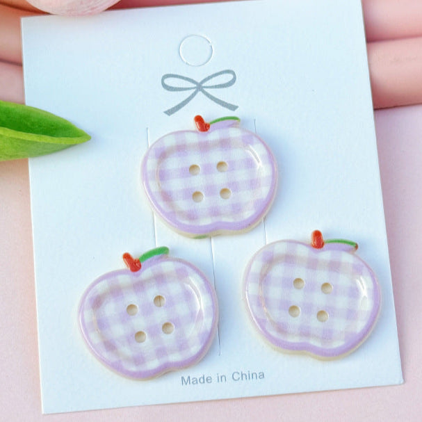 4-Hole Apple Checkered Button 2.5*2.2 cm (1*0.9 inch)  (2 pcs)